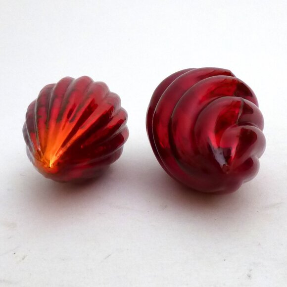 VINTAGE 5.5” CHRISTMAS GERMAN KUGEL STYLE RED RIBBED TEAR DROP GLASS ORNAMENTS - Picture 3 of 7